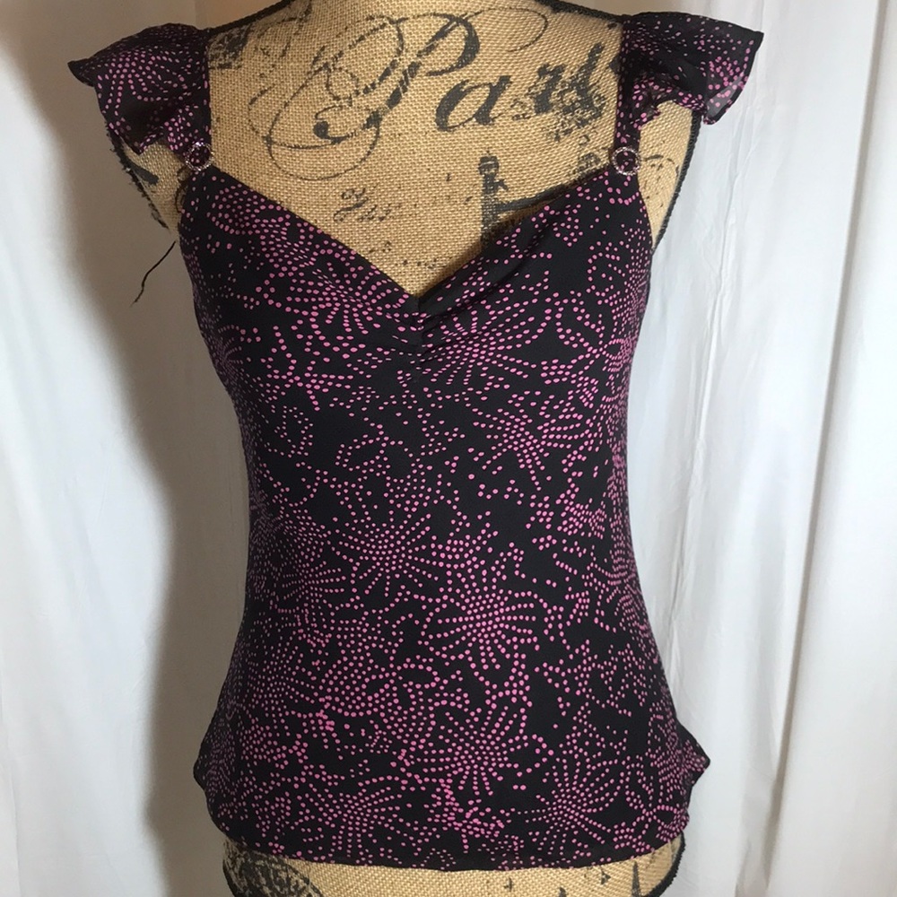 Kenneth Cole Black Pink Silk Tank Top Embellished